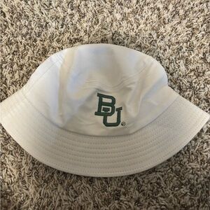 White Bucket Hat with Green BU Logo
